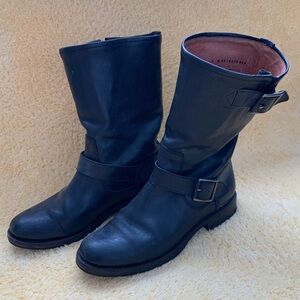 Frye Black Leather Buckle Boots